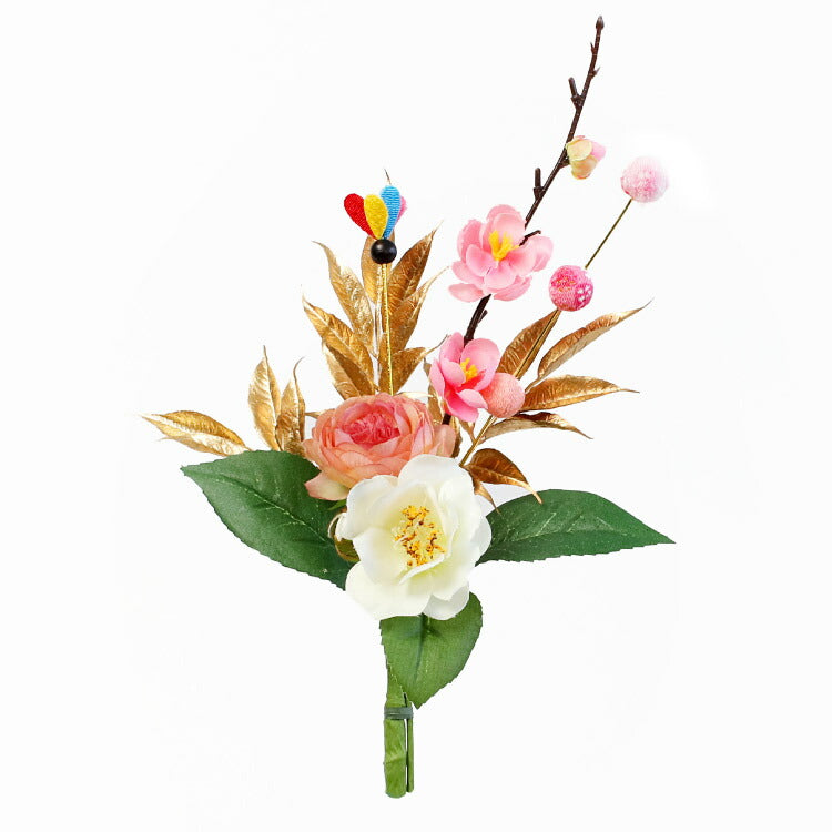 造花・仏花 『 メモリアルフラワー【2本セット】mini正月花 ロゼ 』